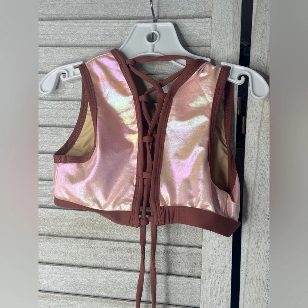 Joyfolie Mia Joy Metallic Pink Two Piece Swimsuit Girls Size 6 Bikini Set